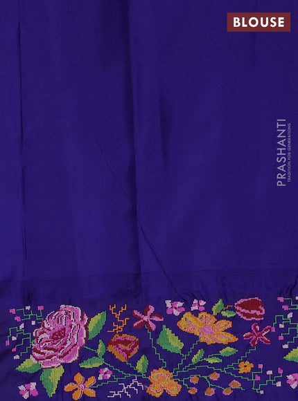 Pure gadwal silk saree lavender and navy blue with zari woven buttas and temple design convent embroidery border