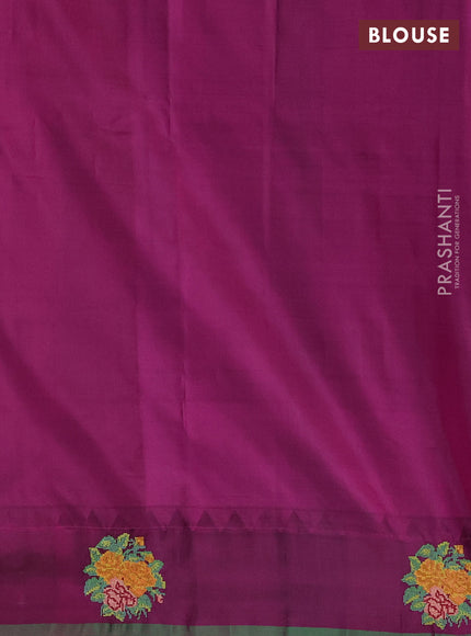 Pure gadwal silk saree teal green and purple with zari woven buttas and temple design convent embroidery border