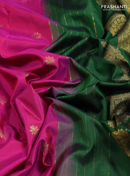 Pure gadwal silk saree pink and green with zari woven buttas and temple design embroidery border