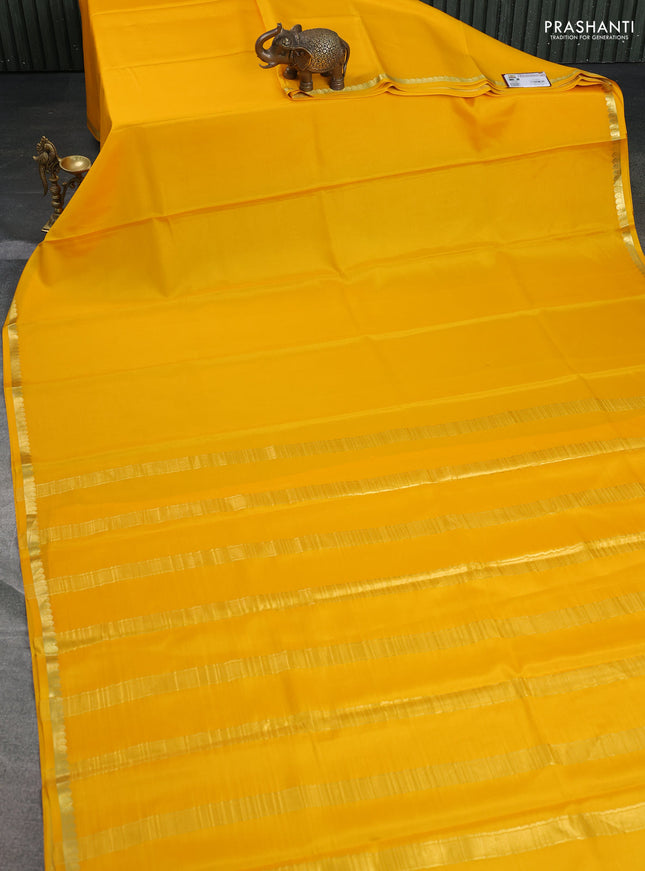 Pure mysore silk saree mango yellow with plain body and zari woven border