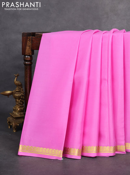 Pure mysore silk saree light pink with plain body and zari woven border