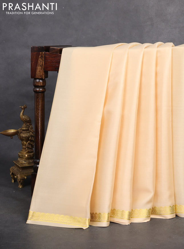 Pure mysore silk saree cream with plain body and zari woven border