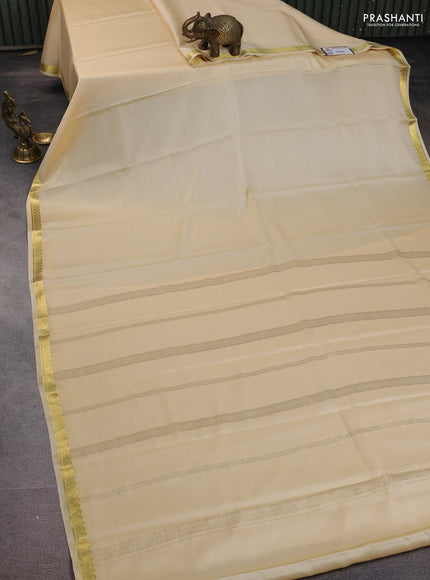 Pure mysore silk saree cream with plain body and zari woven border