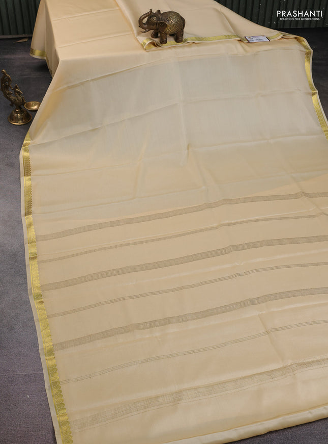 Pure mysore silk saree cream with plain body and zari woven border