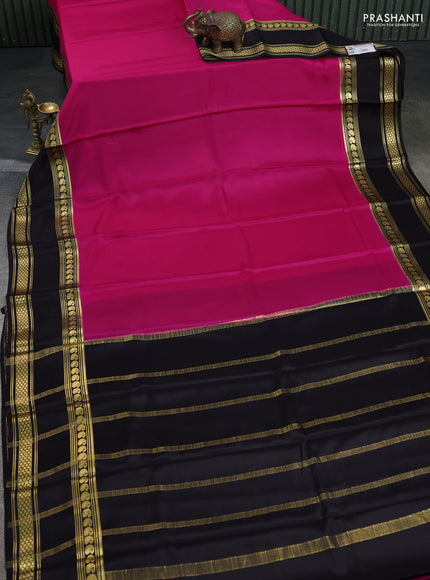 Pure mysore silk saree pink and black with plain body and rettapet zari woven border