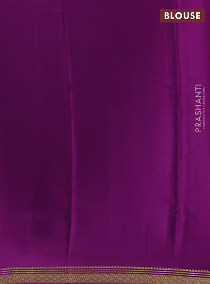 Pure mysore silk saree bottle green and purple with plain body and zari woven border