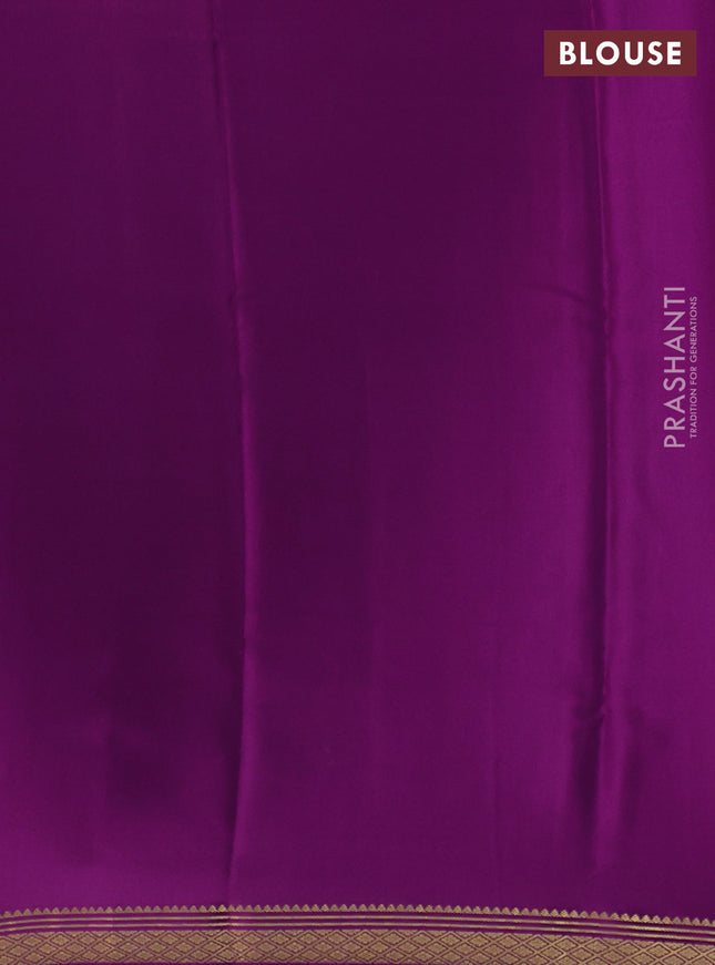 Pure mysore silk saree bottle green and purple with plain body and zari woven border