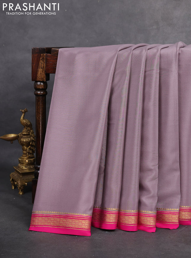 Pure mysore silk saree grey and pink with plain body and zari woven border