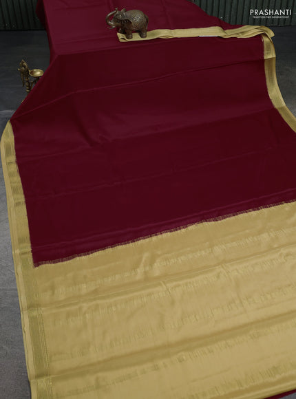 Pure mysore silk saree maroon and sandal with plain body and zari woven border