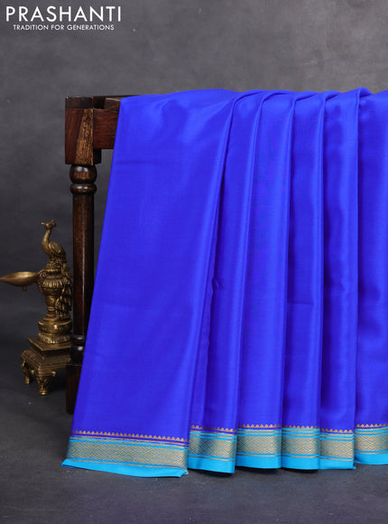 Pure mysore silk saree royal blue and blue with plain body and zari woven border
