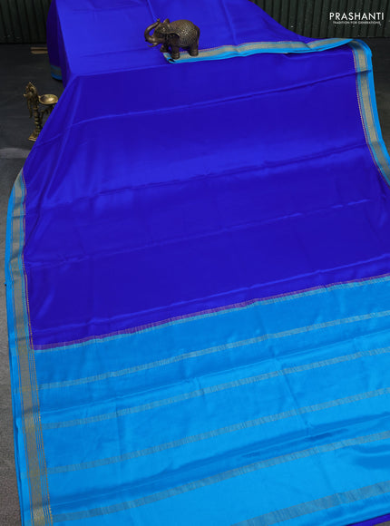 Pure mysore silk saree royal blue and blue with plain body and zari woven border