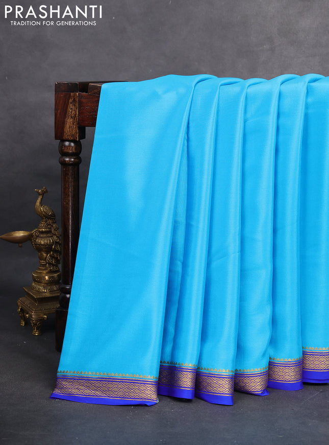 Pure mysore silk saree light blue and blue with plain body and zari woven border