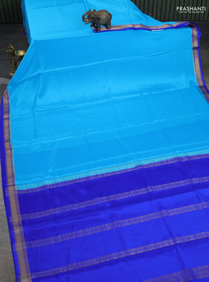 Pure mysore silk saree light blue and blue with plain body and zari woven border