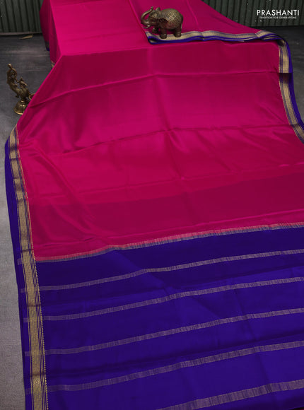 Pure mysore silk saree pink and blue with plain body and zari woven border