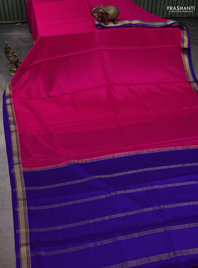 Pure mysore silk saree pink and blue with plain body and zari woven border