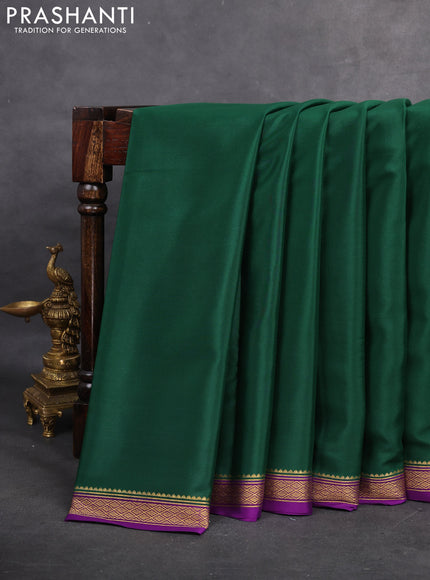 Pure mysore silk saree dark gren and purple with plain body and zari woven border