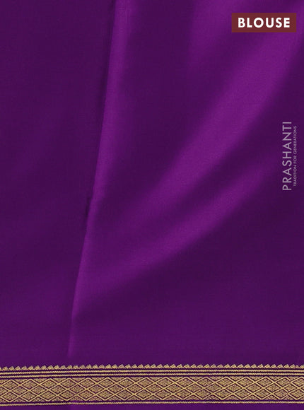 Pure mysore silk saree dark gren and purple with plain body and zari woven border