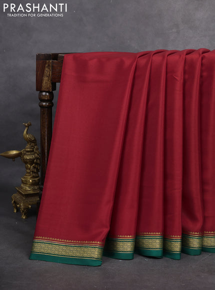 Pure mysore silk saree maroon and green with plain body and zari woven border