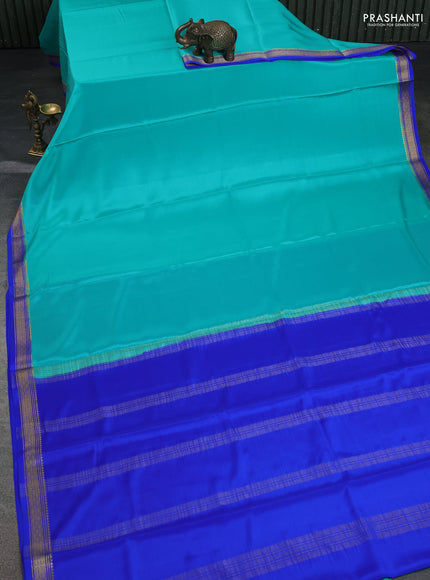 Pure mysore silk saree teal shade and blue with plain body and zari woven border