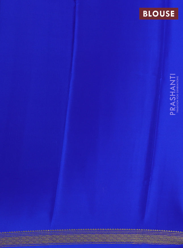 Pure mysore silk saree teal shade and blue with plain body and zari woven border