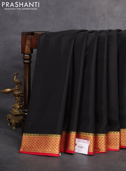 Pure mysore silk saree black and red with plain body and zari woven border