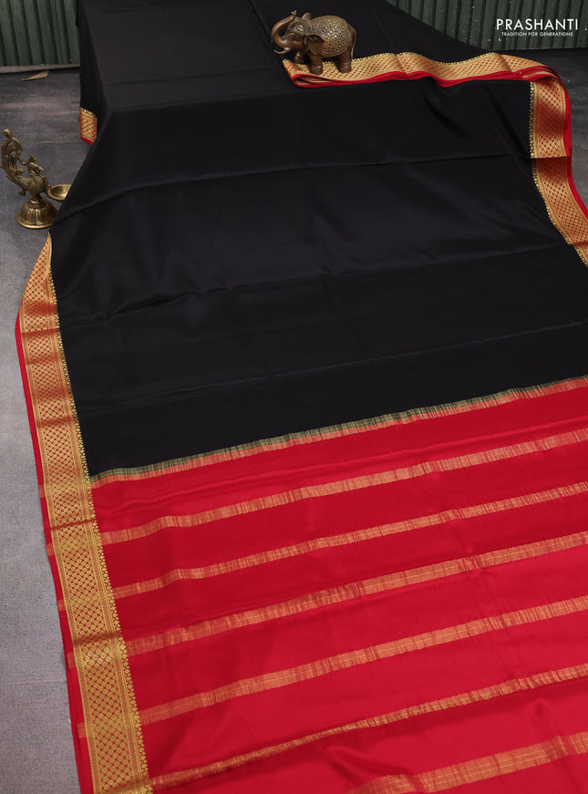 Pure mysore silk saree black and red with plain body and zari woven border