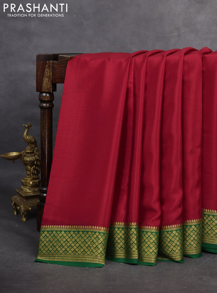 Pure mysore silk saree red and green with plain body and zari woven border