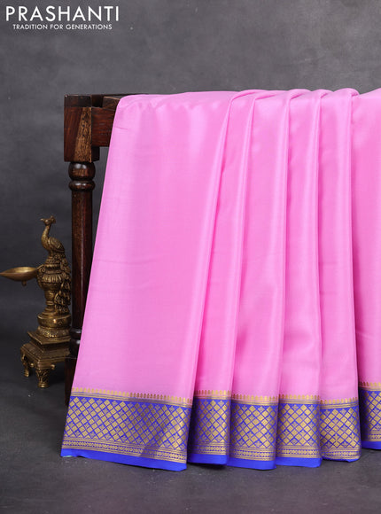 Pure mysore silk saree light blue and blue with plain body and zari woven border