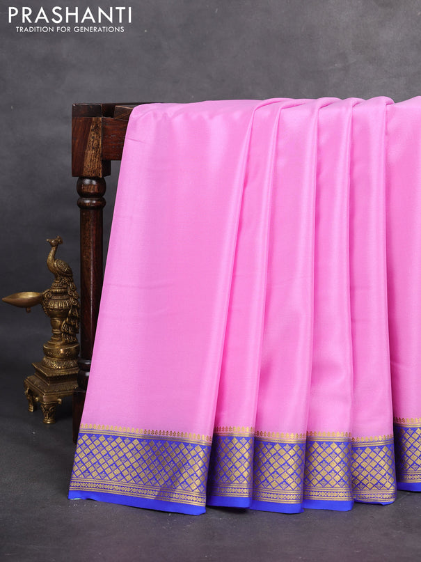 Pure mysore silk saree light blue and blue with plain body and zari woven border