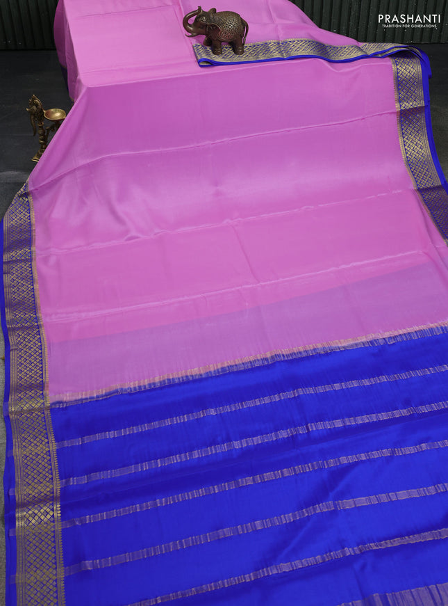 Pure mysore silk saree light blue and blue with plain body and zari woven border