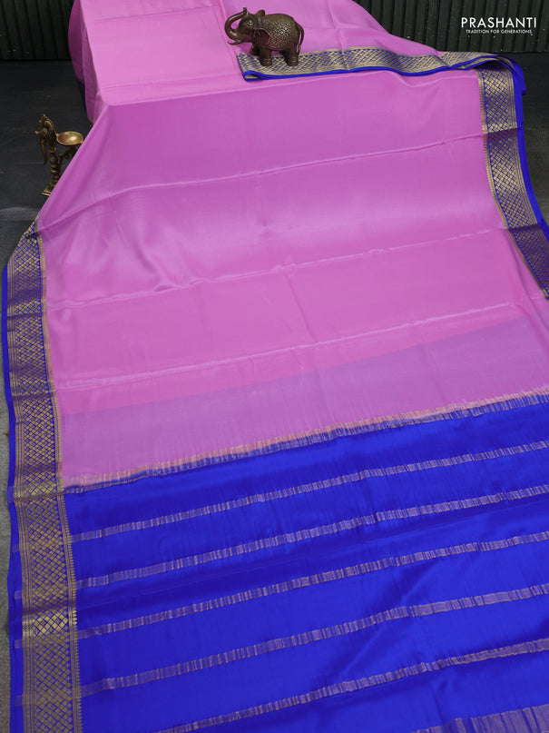 Pure mysore silk saree light blue and blue with plain body and zari woven border
