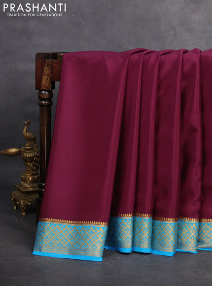 Pure mysore silk saree wine shade and cs blue with plain body and zari woven border