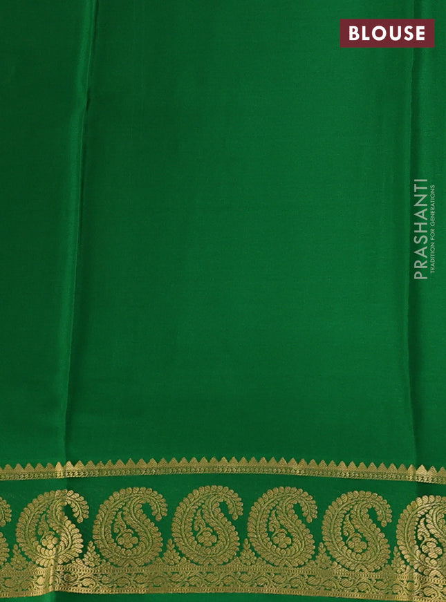 Pure mysore silk saree orange and green with plain body and paisley zari woven border