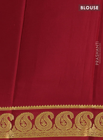 Pure mysore silk saree bottle green and maroon with plain body and paisley zari woven border