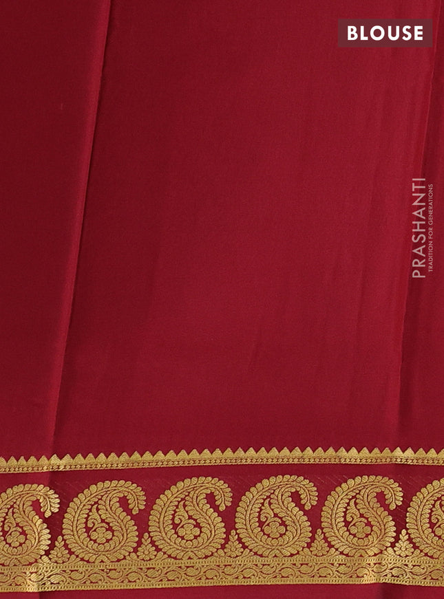 Pure mysore silk saree bottle green and maroon with plain body and paisley zari woven border