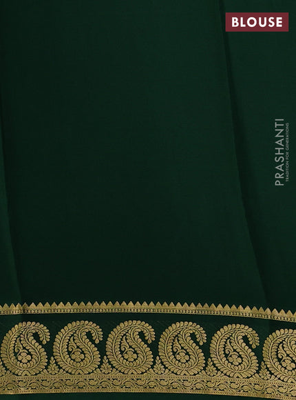 Pure mysore silk saree wine shade and green with plain body and paisley zari woven border