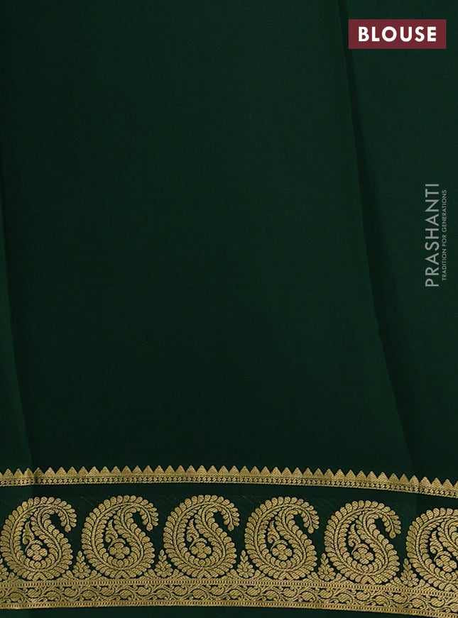 Pure mysore silk saree wine shade and green with plain body and paisley zari woven border