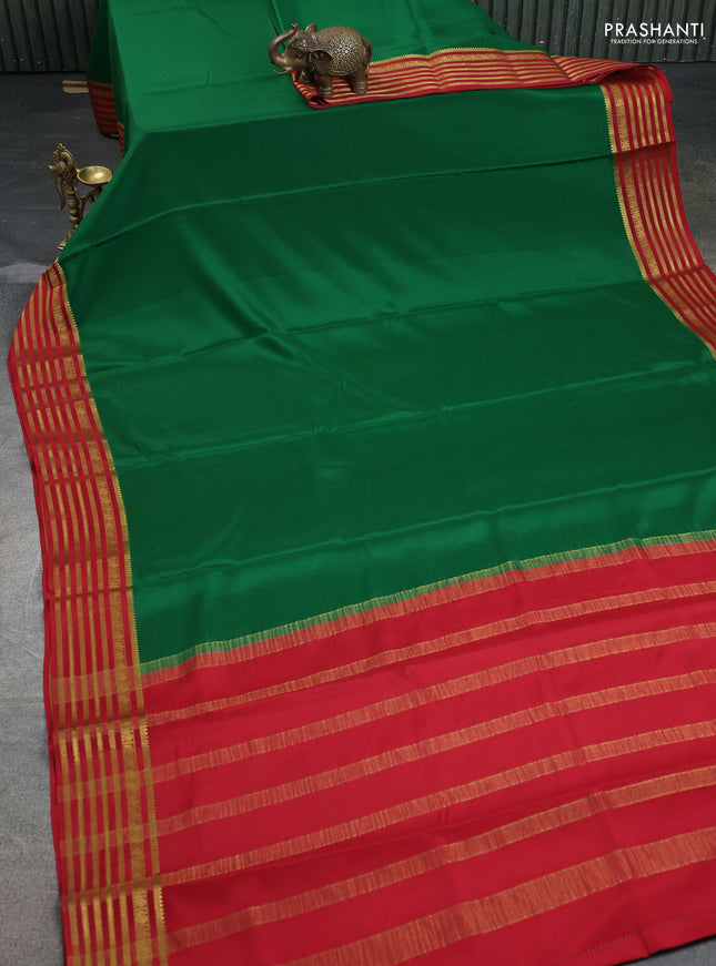 Pure mysore silk saree green and red with plain body and zari woven border