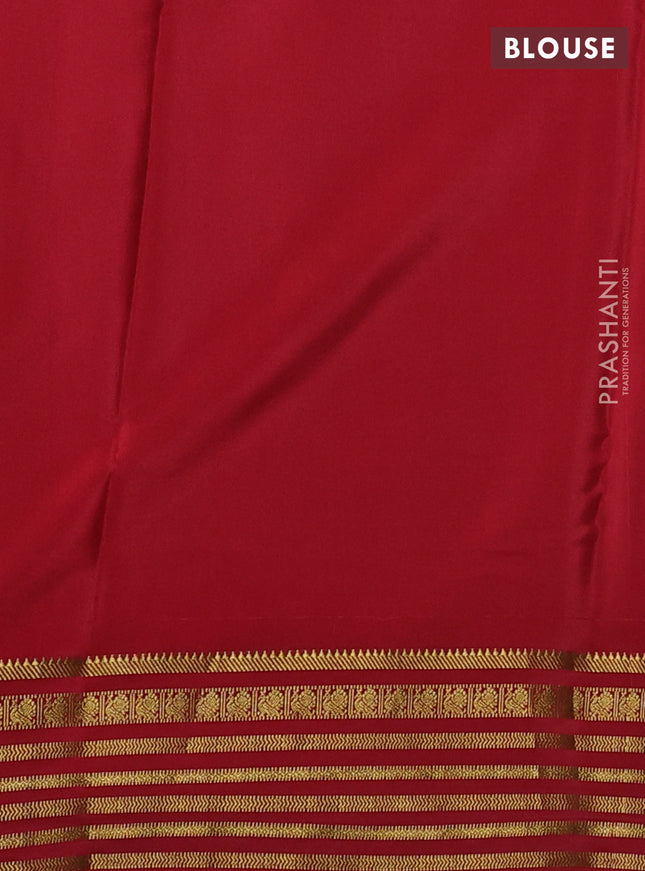 Pure mysore silk saree green and red with plain body and zari woven border