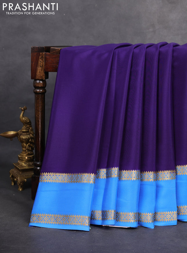 Pure mysore silk saree dark blue and blue with plain body and rettapet zari woven border