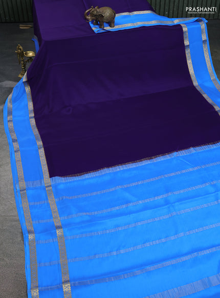 Pure mysore silk saree dark blue and blue with plain body and rettapet zari woven border