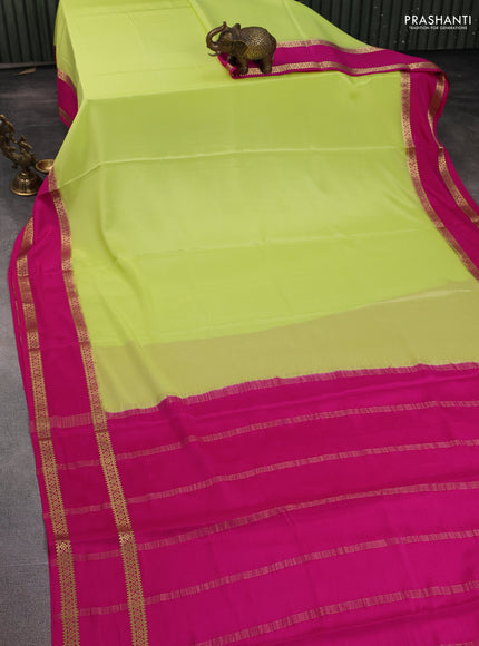 Pure mysore silk saree fluorescent green and pink with plain body and rettapet zari woven border