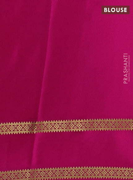 Pure mysore silk saree fluorescent green and pink with plain body and rettapet zari woven border