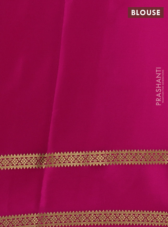 Pure mysore silk saree fluorescent green and pink with plain body and rettapet zari woven border