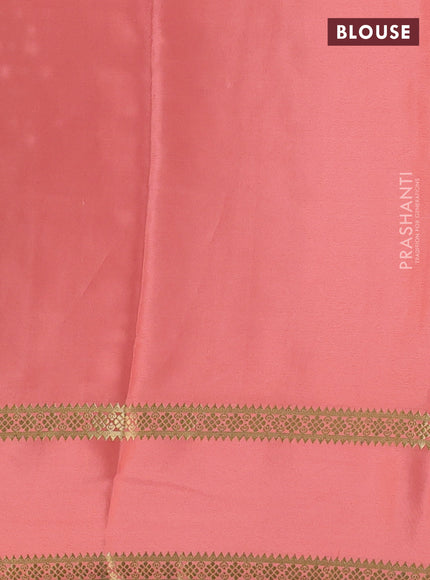 Pure mysore silk saree dark green and peach shade with plain body and rettapet zari woven border