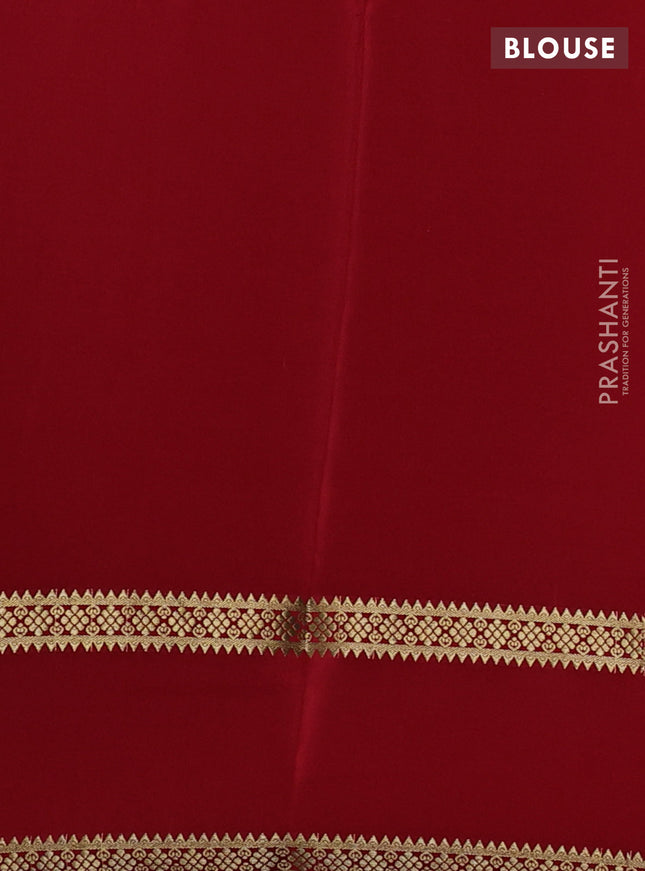 Pure mysore silk saree teal blue and red with plain body and rettapet zari woven border