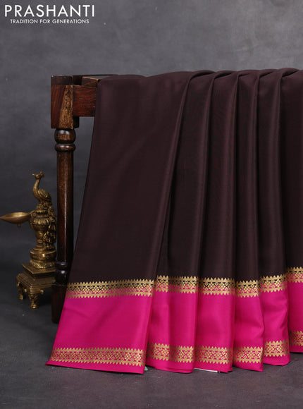 Pure mysore silk saree coffee brown and pink with plain body and rettapet zari woven border