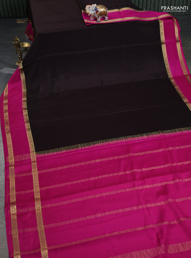 Pure mysore silk saree coffee brown and pink with plain body and rettapet zari woven border
