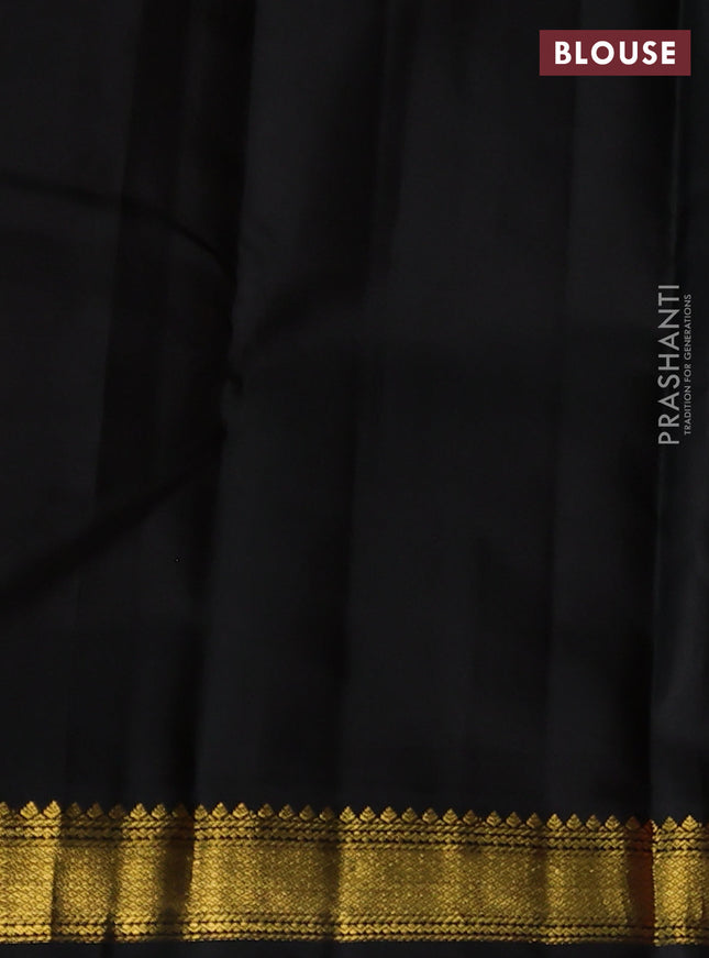 Pure kanchipuram silk saree peach pink and black with zari woven buttas and zari woven korvai border