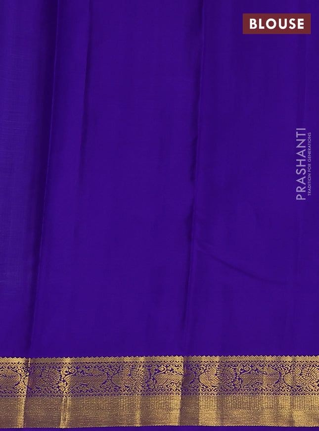 Pure kanchipuram silk saree pastel green and violet with zari woven buttas and zari woven korvai border